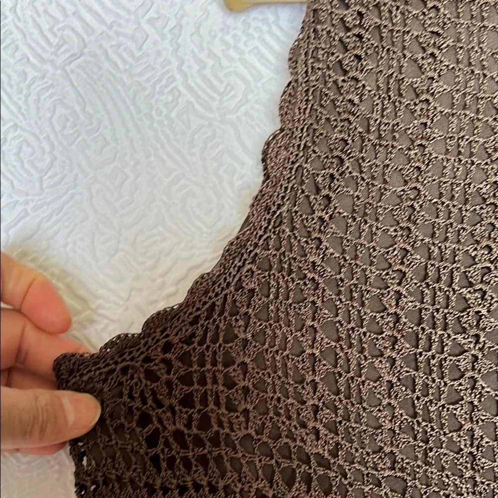 Talbots Hand Knit Crochet Brown Lined Top Minimalist Festival Concert Formal - Picture 9 of 9